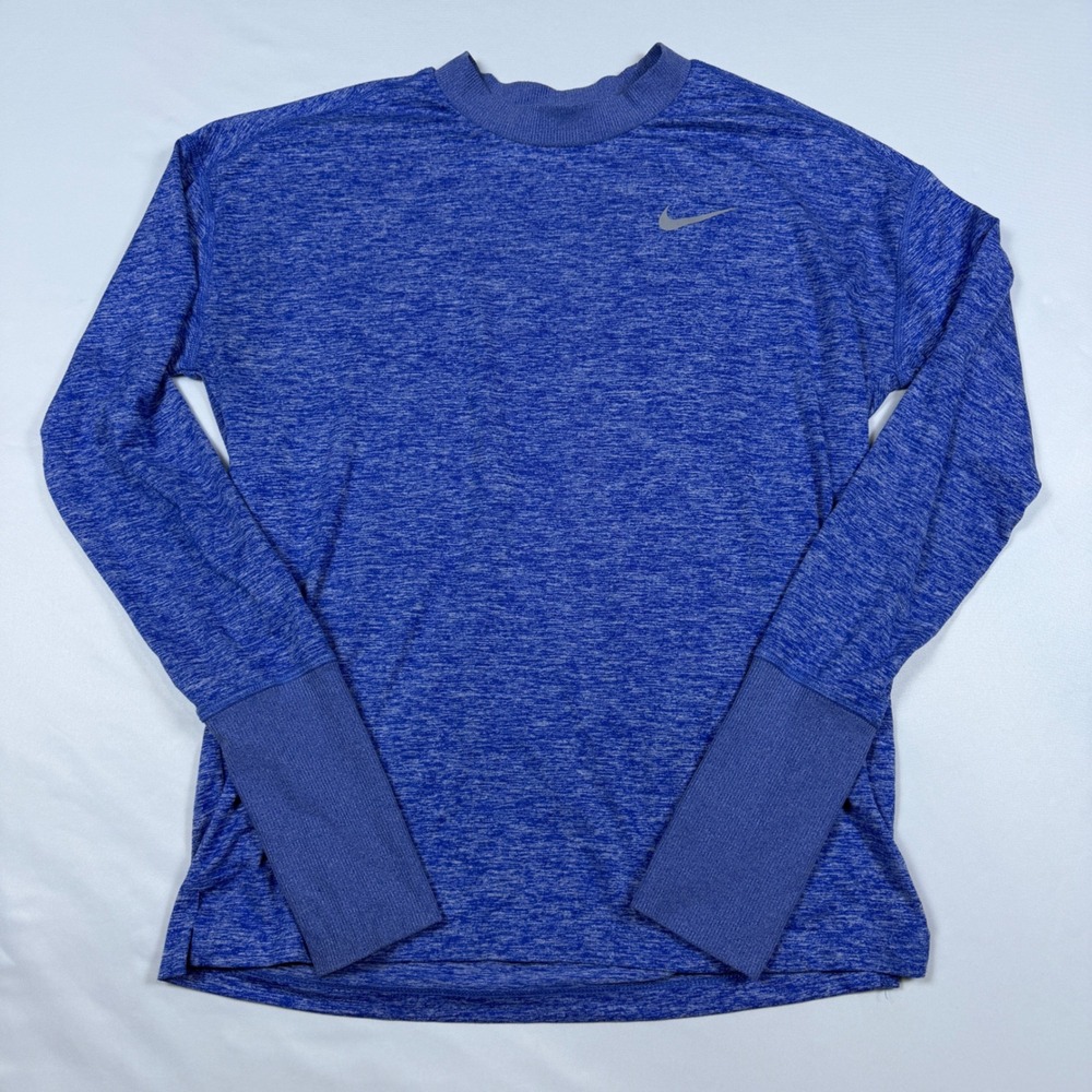 Nike Dri-FIT Running Top Womens XS Blue Heathered Thumbhole 928741-480